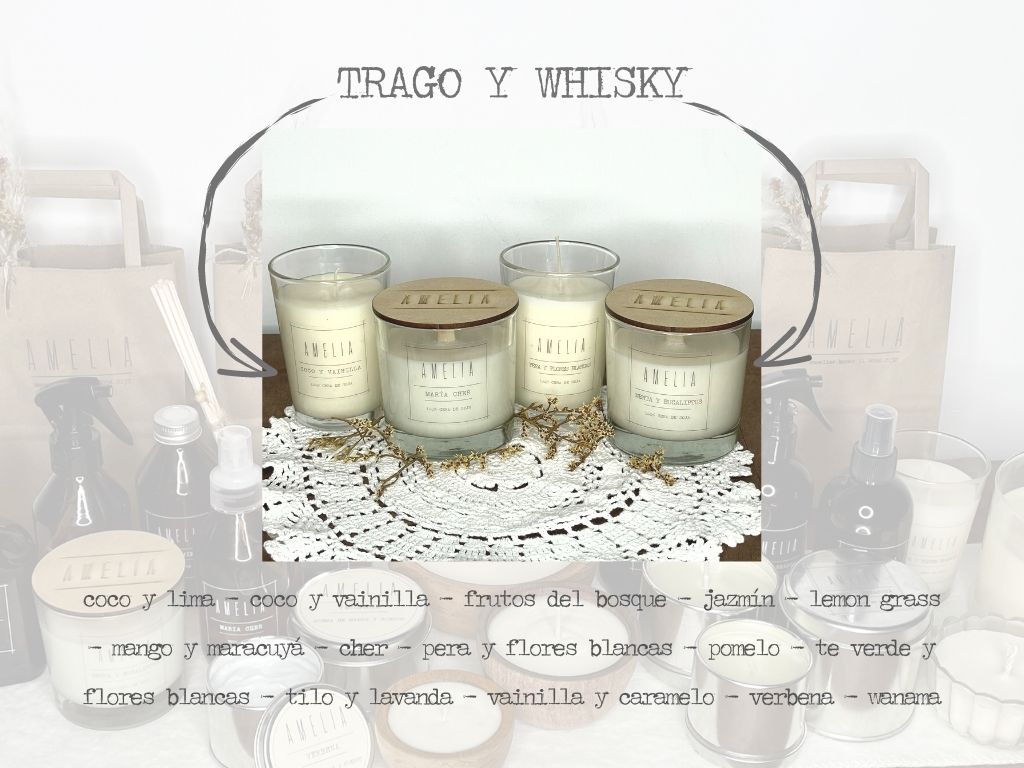  Velas de cera de soja en formatos vaso de trago y vaso de whisky 